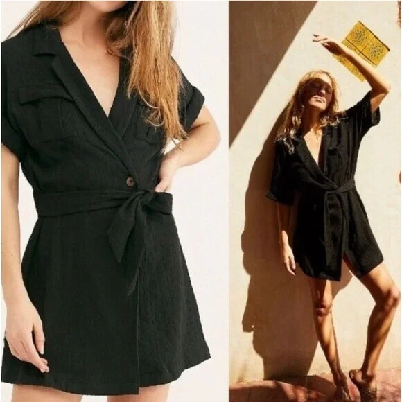 Free People | Dresses | Free People Clemintine Mini Dress In Black Linen  Blend | Poshmark
